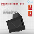 Midea Hod Dapur - Cooker Hood 1400m³/hr Black Slanted Type MCH-90J82