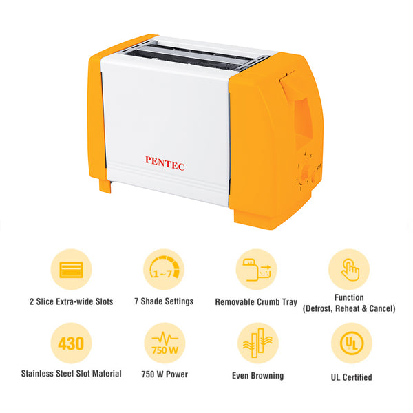Pentec Bread Toaster 2 Slice Stainless Steel TAC-102