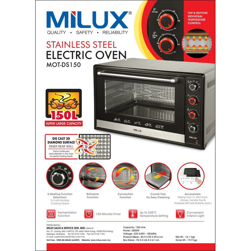 Milux 150L Stainless Steel Electric Oven MOT-DS150