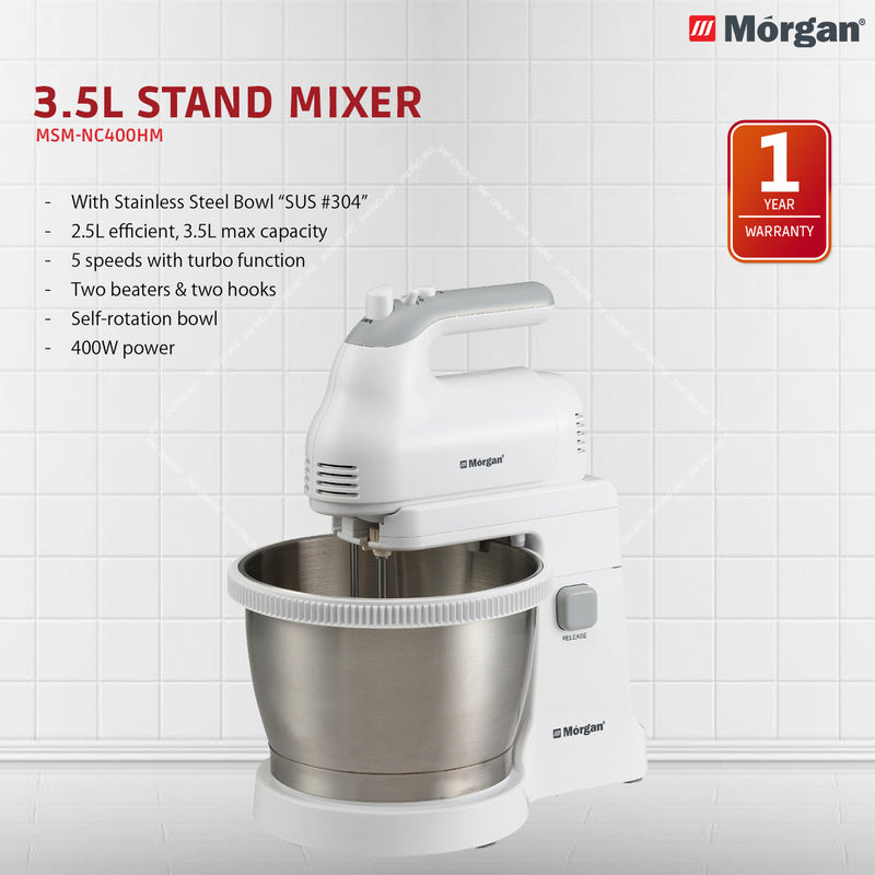 Morgan 3.5L Stand Mixer Stainless Steel Bowl MSM-NC400HM