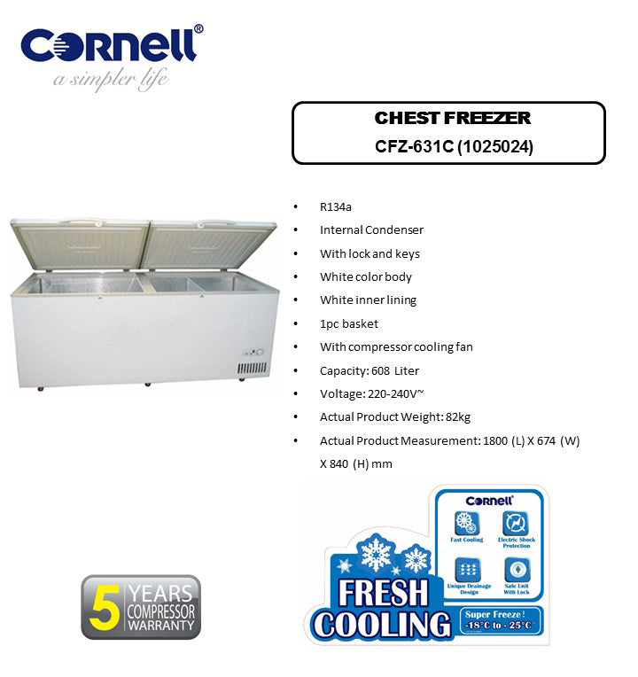 Cornell 608L Chest Freezer CFZ-631C