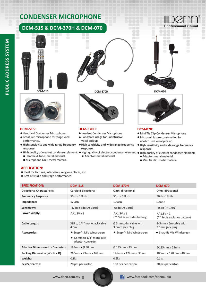 DENN Condenser Headset Microphone DCM-370H