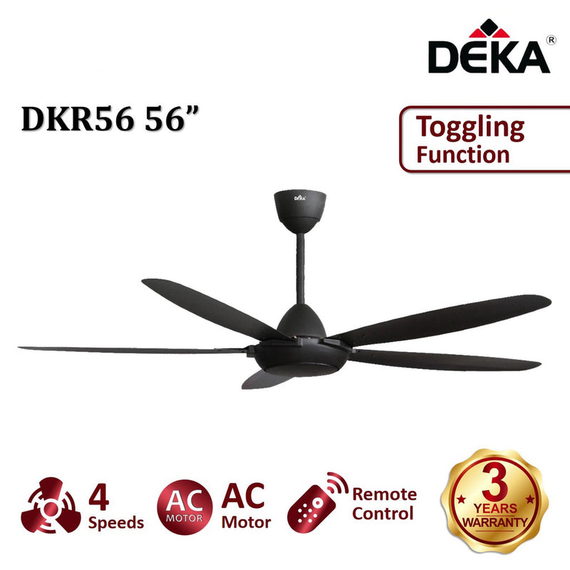 Deka 5 Blade AC Ceiling Fan with Remote Control DKR56 DKR56-MB (56") DKR42 DKR42- MB (42") (Matt Black)