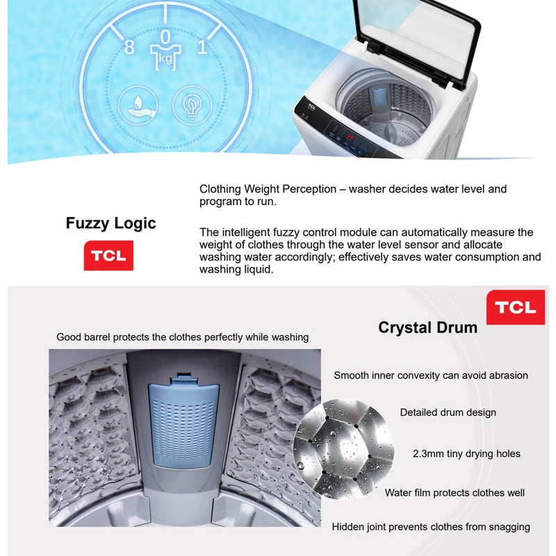 TCL 7KG Fully Auto Washing Machine TWA70-A101M-09